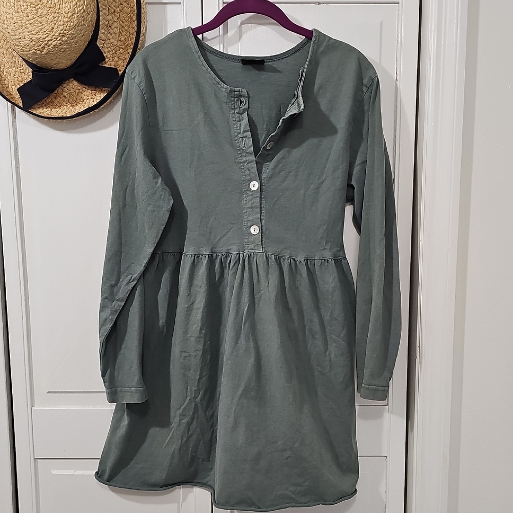 100% Cotton USA Made Green Button-Down Casual Dress